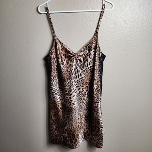 Morgan Taylor Intimates Womens Satin Leopard Print Slip Dress-Size M
